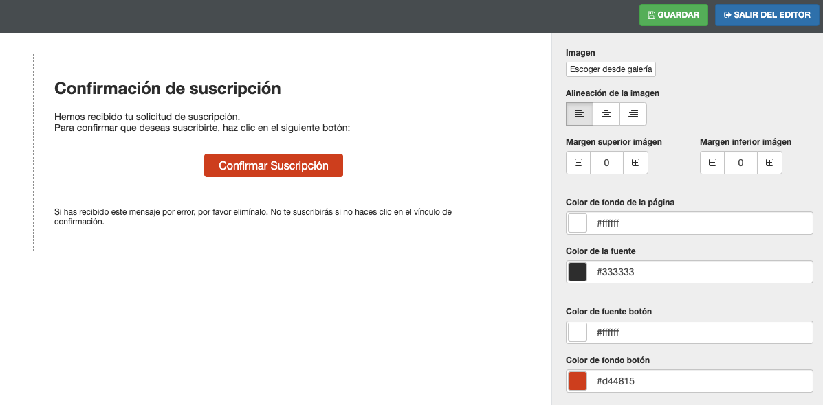 Personalizar email de confirmar suscripción - Telemail Comunicatemas
