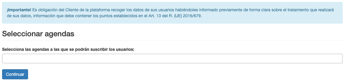 Puedes escoger las agendas a las que se suscribirán quien complete el formulario - Telemail Comunicatemas